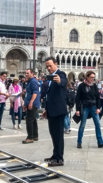 Pictured: Tom Hanks on set of his new film in Venice