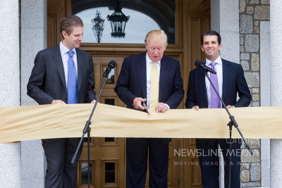 American Billionaire Donald Trump visits his Aberdeenshire Golf Course at Menie to open the new clubhouse (Pictured: of Donald Trump with sons Eric (L) and Don Jnr (R)  Photo: Derek Ironside / Newsline Media