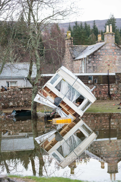 The aftermath of Storm Frank is revealed as residents of Ballater begin the clear up on New Years Eve Pictured: Debris left over after the flooding 