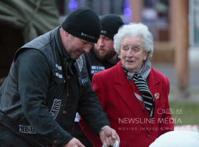 Pictured: Wullie Inglis, Brothers in Arms Motorcycle Club helps elderly residents with food parcels (Photo: Ross Johnston/Newsline Media)